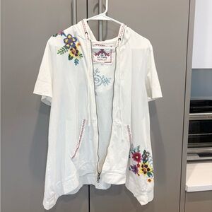 Johnny Was JW Los Angeles Embroidered Floral Hooded Zip Jacket Boho size L